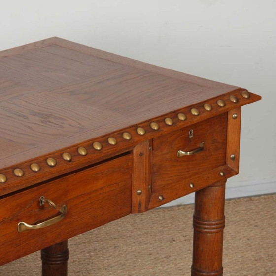 Image 1 of Bureau en chêne et laiton dans le goût de Charles Dudouyt, 1940