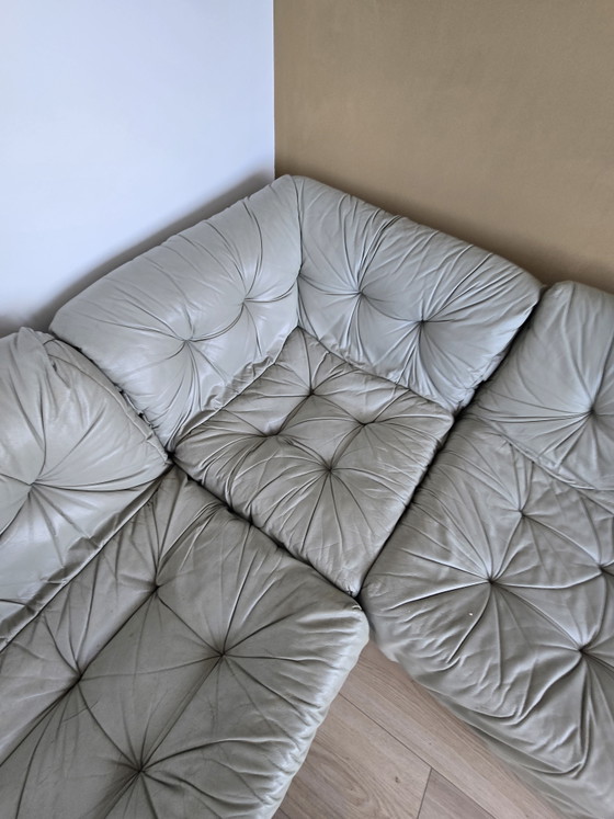 Vintage Roche Bobois Modular Lounge Sofa — Mint Green/Blue Grey Leather, 1970s – 3-5 seaters (photo 4 of 5)