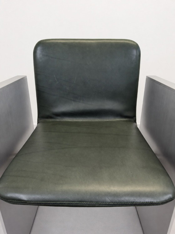 Set of 2 Flutz Cassina Chairs Michael Anastassiades Steel, Leather, Dining chairs, Green (photo 6 of 13)