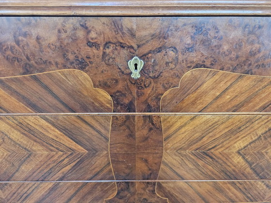 Image 1 of 1950s chest of drawers with glass top, maple workmanship and brass knobs