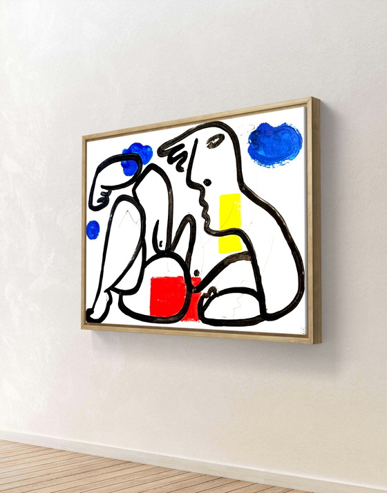 Image 1 of Gundi Falk (1966) Magnificent painting “female nude between blue and red”