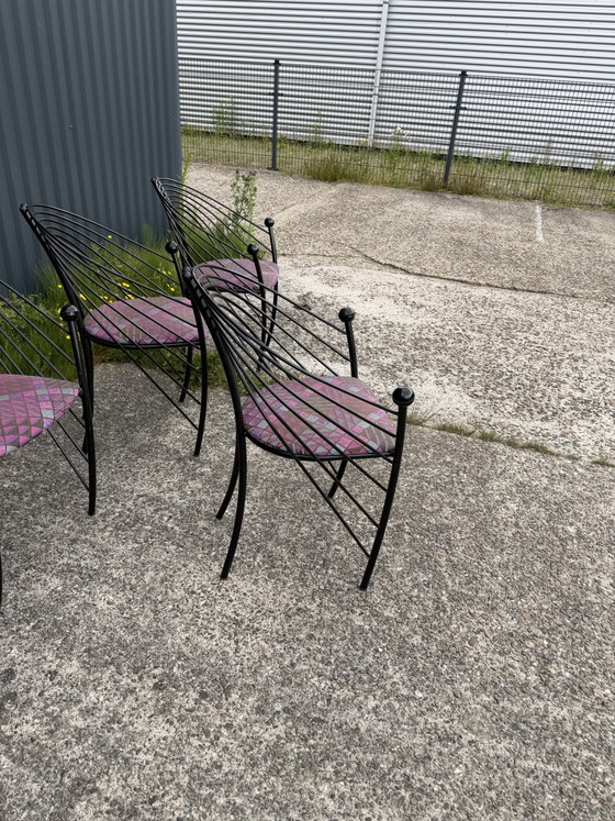 6 x vintage stoel spijlenstoel Memphis stijl – Eetkamerstoelen, Metal, Textile (photo 4 of 5)