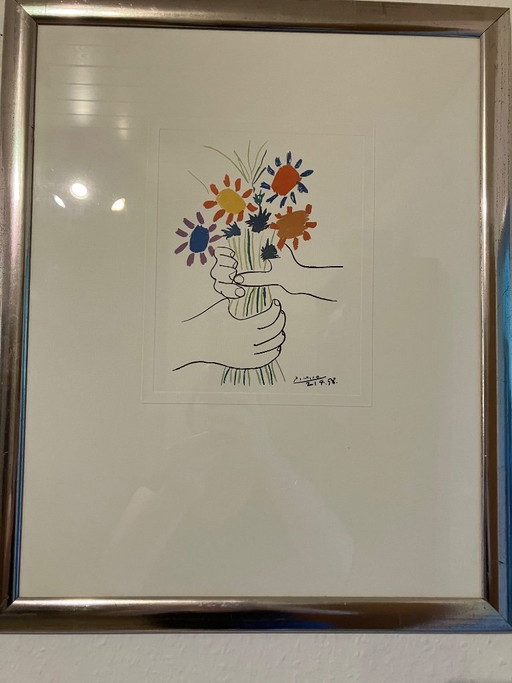 Cuadro enmarcado de Pablo Picasso! Hands with Bouquet! Paspartú! Impresión en relieve! Galería – lithos zeefdrukken, Paper