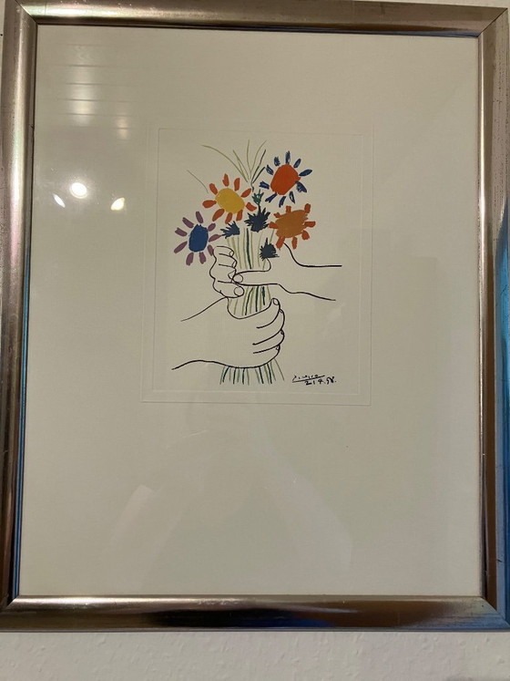 Cuadro enmarcado de Pablo Picasso! Hands with Bouquet! Paspartú! Impresión en relieve! Galería (photo 6 of 7)