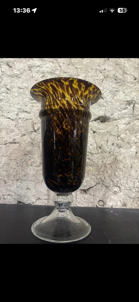 Image 1 of Mouth-blown tortoise rare Bohemian art glass vase