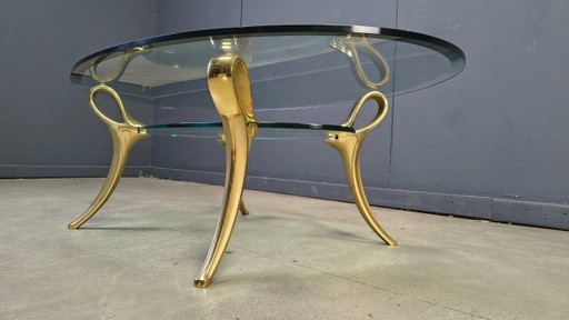 Table basse en laiton et verre, années 1970