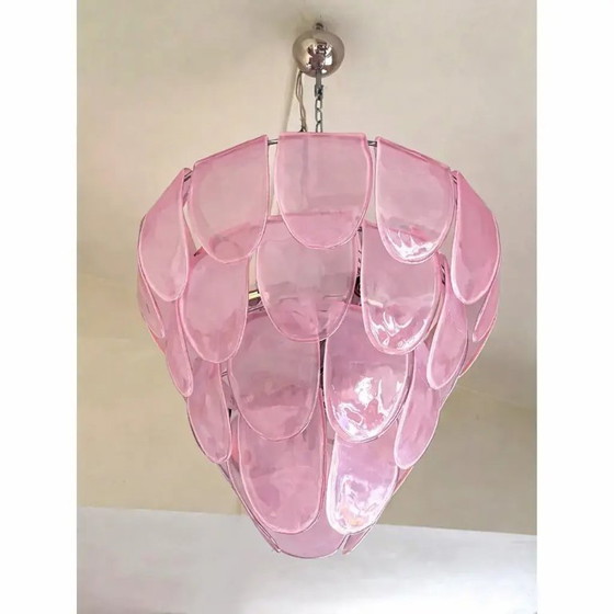 Image 1 of Lampadario moderno italiano "Petali" in vetro di Murano rosa