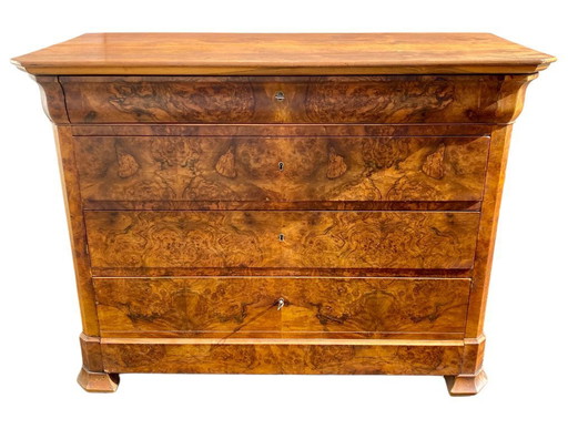 Louis Philippe 19th Century Walnut Burl Chest of Drawers