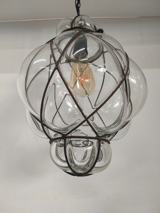 Image 1 of Venetian Pendant Lamp Spherical Glass with Metal Framework.