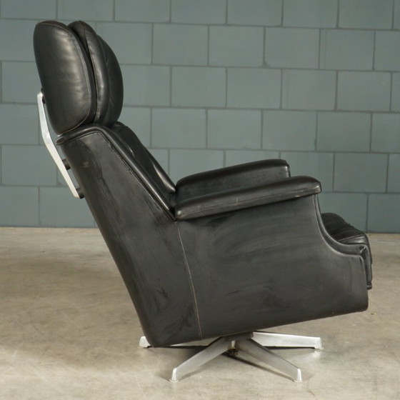 Image 1 of Poltrona girevole vintage in pelle nera, anni '70