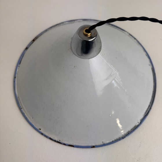 Image 1 of PAIR OF INDUSTRIAL CONICAL ENAMELED PENDANTS