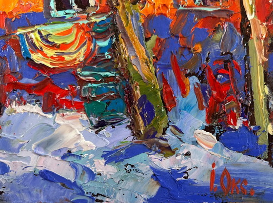 Image 1 of Original Oil Painting Frosty House Landscape The quiet beauty of a winter morning