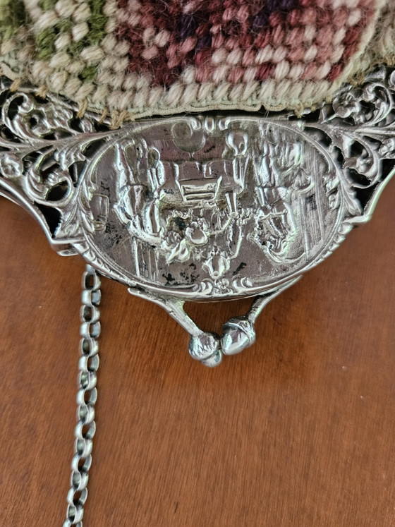 Monture de Sac Antique en Argent avec Scène de Café env. 1910 – Autres sacs, Tweed (photo 12 of 12)