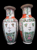 2 large chinese vintage rose vases