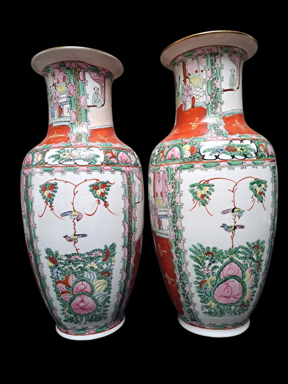 Image 1 of 2 grandi vasi cinesi vintage a forma di rose 