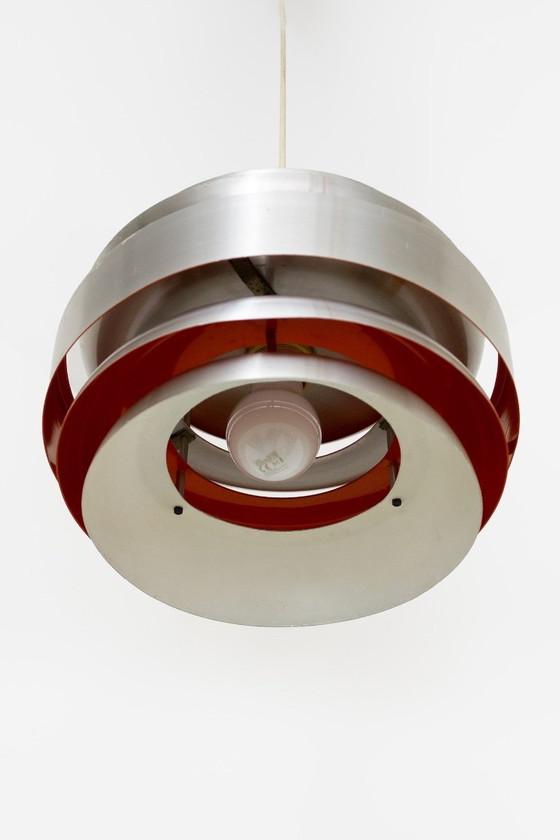 Image 1 of Lacquer louvre pendant lamp 1960s chrome orange