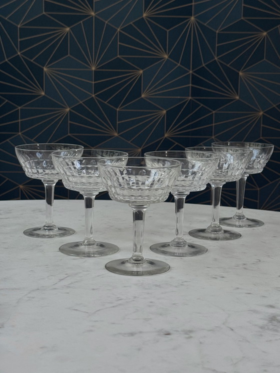Image 1 of Val Saint Lambert - Set di 6 coppe di cristallo - Servizio Mery. Art Déco anni '40