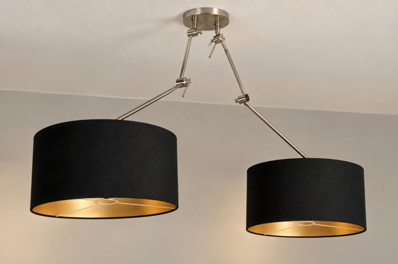 Lampada a Sospensione Doppia ZOXX Nero/Oro – Telaio Regolabile – Lampade a sospensione, Metal, Textile (photo 2 of 6)
