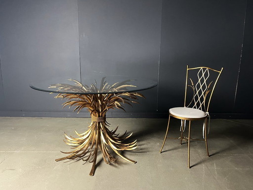 Table de salle à manger Coco Chanel en métal doré, années 1960