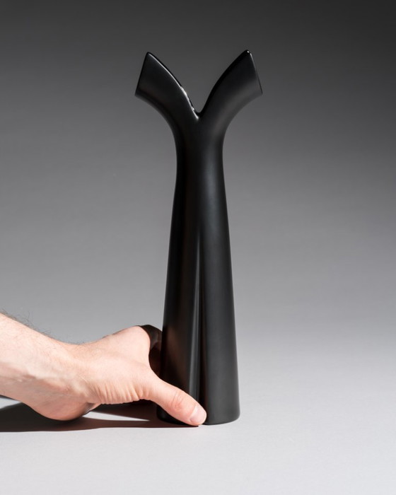 Image 1 of Lino Sabattini Rosenthal "Pianta" Porcelaine Noire Chic Portacandele Duo e Vaso