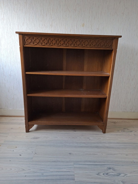 Vintage wooden bookcase with ornate wood carving, Brown (photo 2 of 5)