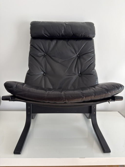 Vintage Westnofa Siesta loungestoel – zwart leer – Noorwegen