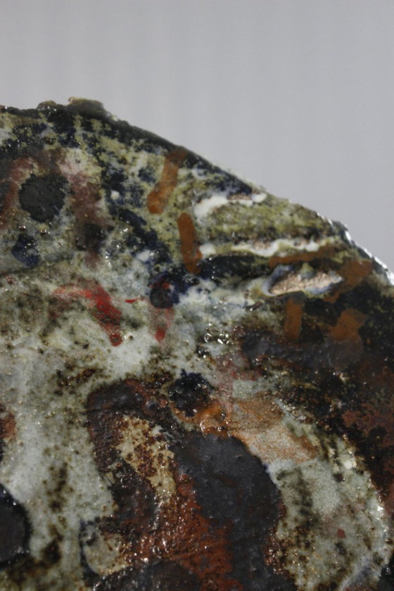 Image 1 of Large Glazed Stoneware Dish Polychrome Art Brut Abstract Brutalist XXth Century