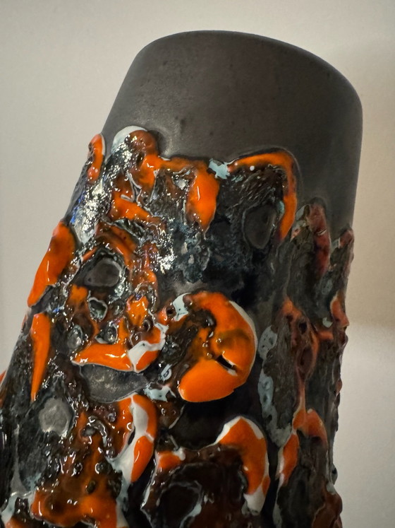Orangene Fat Lava Vase 60er Jahre, Vasen, Keramik, Schwarz (Foto 3 von 15)