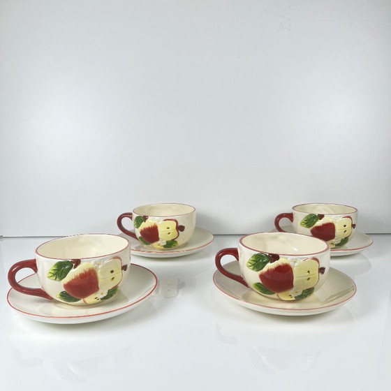 Image 1 of Set of 4 cups with saucers, "Apple" style earthenware