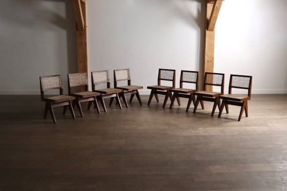 Set van 8 Pierre Jeanneret PJ-SI-25-A armloze stoelen, Chandigarh, 1958 – Eetkamerstoelen, Wood (photo 13 of 17)