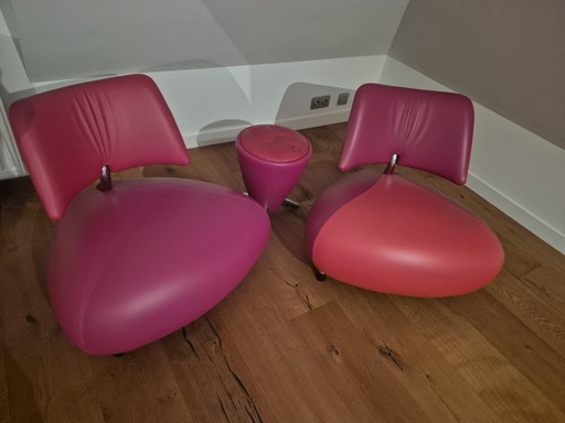 Leo Lux set 2 stoelen met krukje/tafeltje