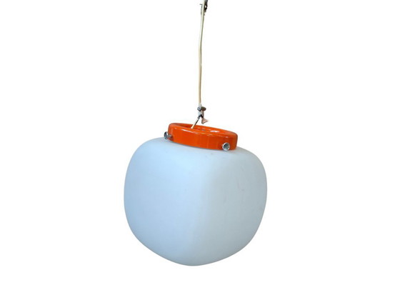 Image 1 of Vintage Space Age Pendant Lamp from the 1970s – Opal Glass and Pop Orange
