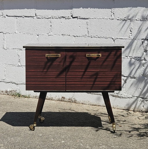 Mid-Century Formica Bar Trolley - Bar Cabinet - Mahogany Style - 60s