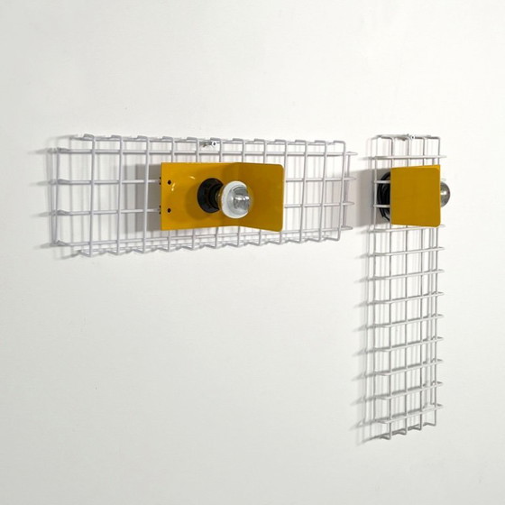 Image 1 of Pair of Yellow Wall Lamps on Grid from Seccose, 1980s