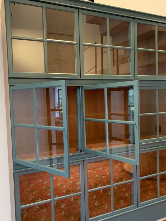 Image 1 of Vetrina Molteni Piroscafo 9 ante acciaio verde/ciliegio