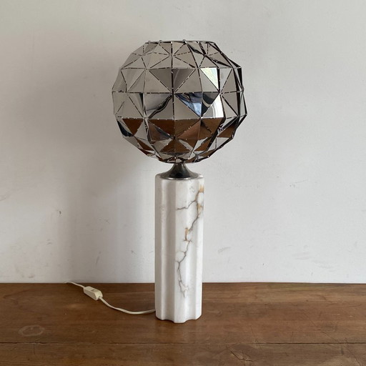 Space age kinetic lamp. 1970. Chrome and marble.