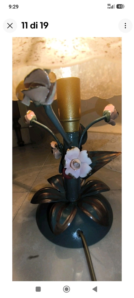 Pair of Vintage Fe Battuto Master Blacksmith Table Lamps H.28 L. – Glass, Iron (photo 10 of 15)