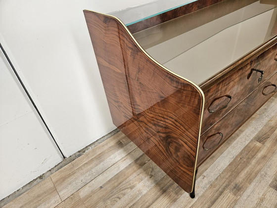 Image 1 of Walnut Burl Chest of Drawers with Double Glass Top