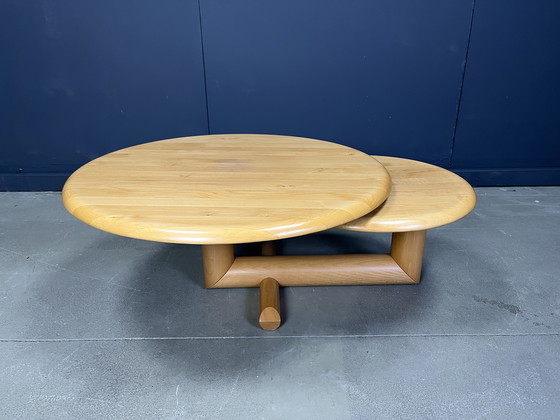 Image 1 of Table basse à deux niveaux en bois à plateau pivotant par Roche Bobois, années 1980