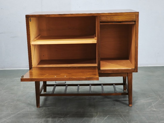 1960s Danish Modern Beech Wood Bar Cabinet with Tambour Door, Chest of drawers, Brown (photo 8 of 16)