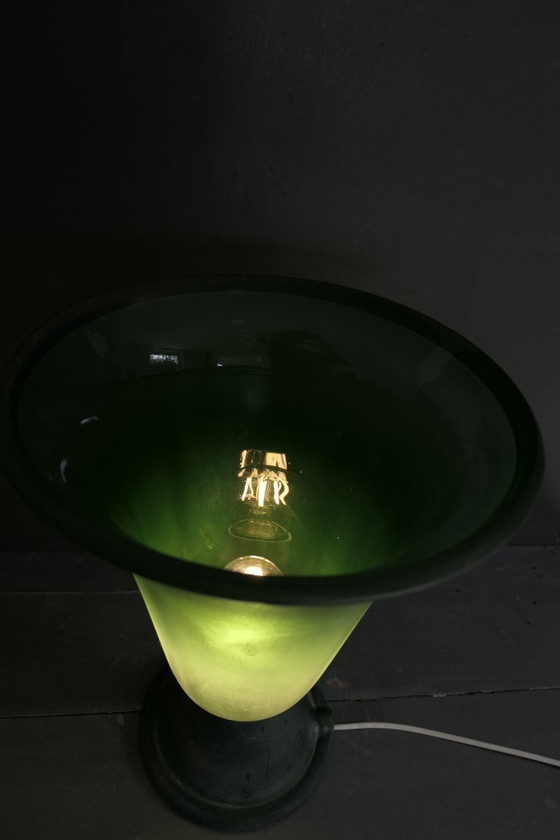 Image 1 of Vintage Italian green glass Murano Scavo lamp
