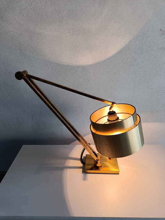 Image 1 of Large adjustable solid brass table lamp, Italy 1970s/80s, MD signed