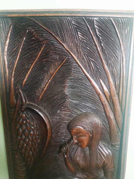 Image 1 of Scultura artistica monumentale brasiliana in legno (102 cm) firmata Lucio (1977)