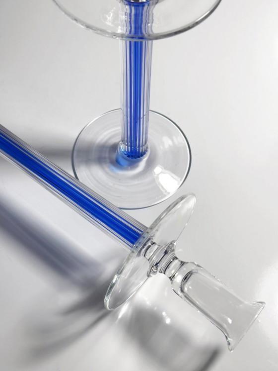 Image 1 of Glas Kerzenständer Set IVV Italien Postmodern Industria Vetraria Valdarnese Ultramarin Blau 80er 90er Memphis Milano