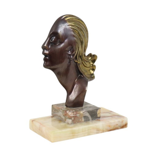 Bronzen Art Deco Beeld Vrouw – beeldhouwkunst, Marble (photo 2 of 15)
