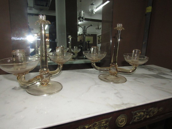 Image 1 of COPPIA PORTA CANDELE SALVIATI MURANO