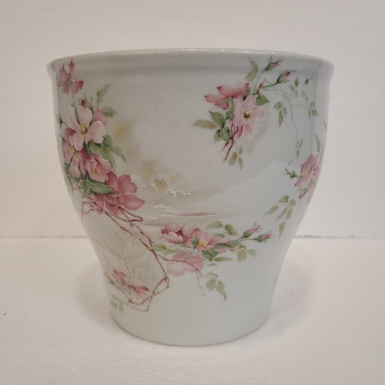 Image 1 of Floral design cache pot, Limoges porcelain, 60&#39;s - France