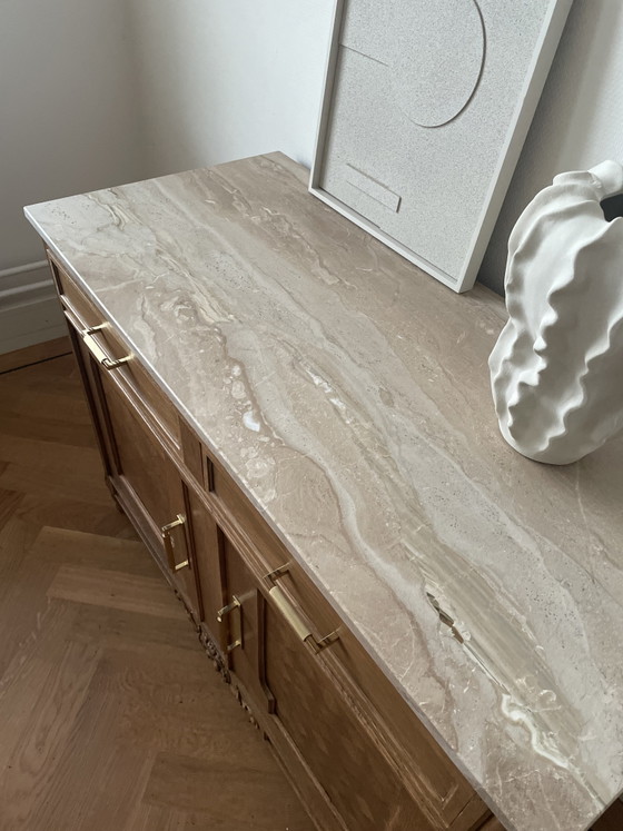 Image 1 of Vintage oak travertine sideboard
