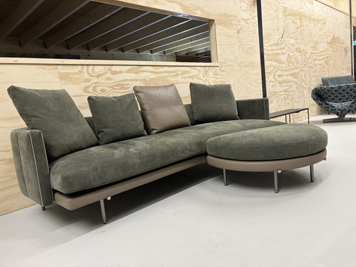 Canapé Minotti Torii 250cm + pouf cuir/daim