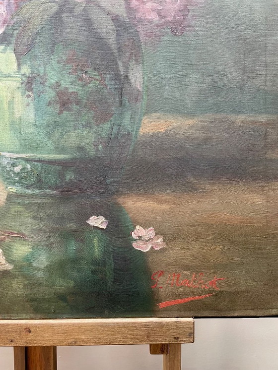 Image 1 of Large antique oil painting on canvas, signed (early 20th century)